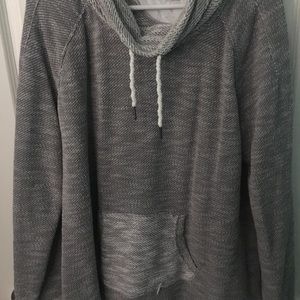 Grey Mock Neck Knitted Hoodie